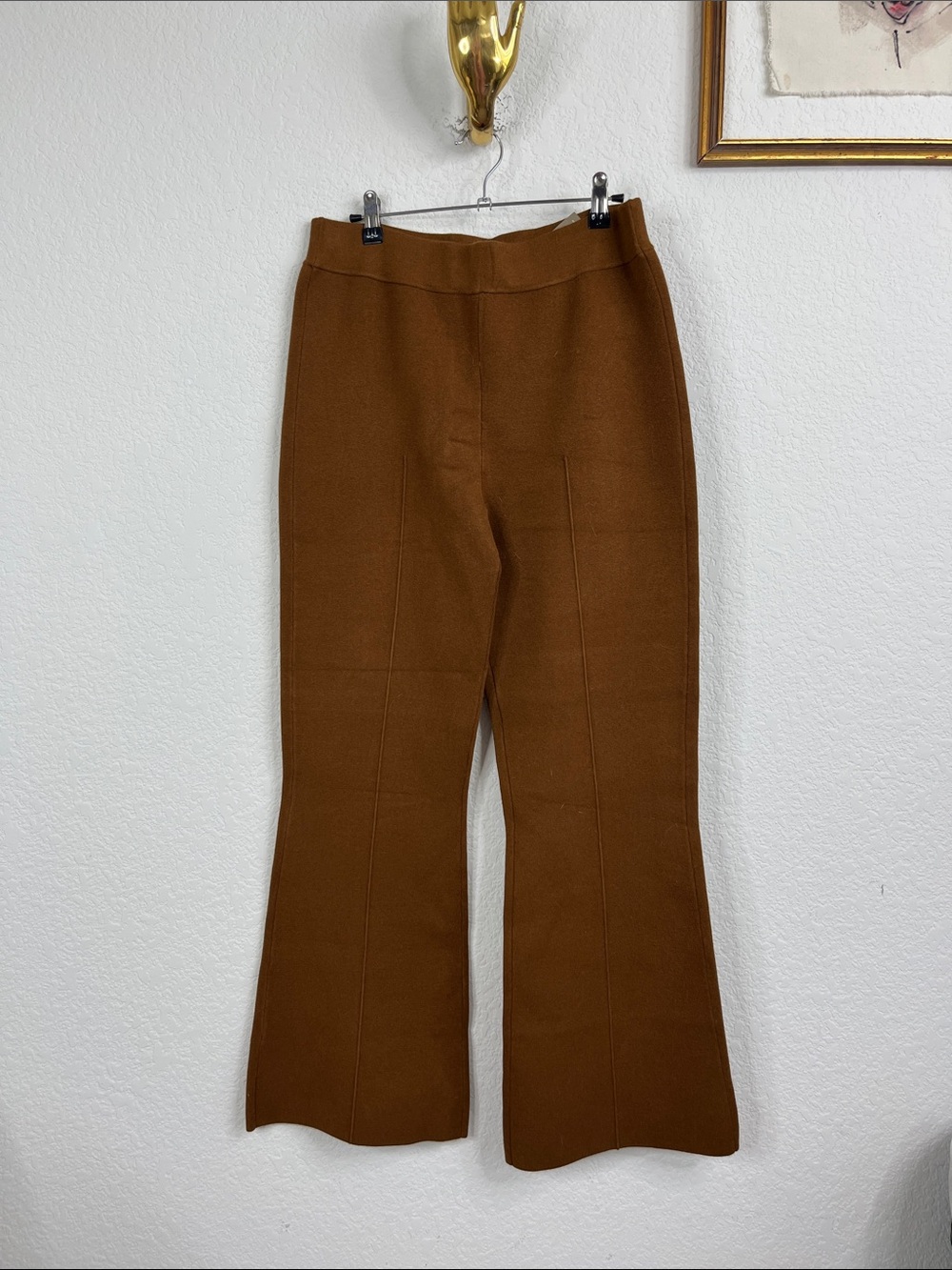 J Crew Slim flare Sweater Knit Pressed Seam Flare Pull on Pant Camel Toffee
